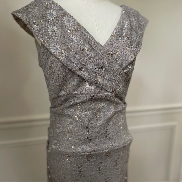 Alex Evenings Taupe Formal Gown Black Tie Wedding Guest Prom Sequin Lace 10. - Picture 5 of 8